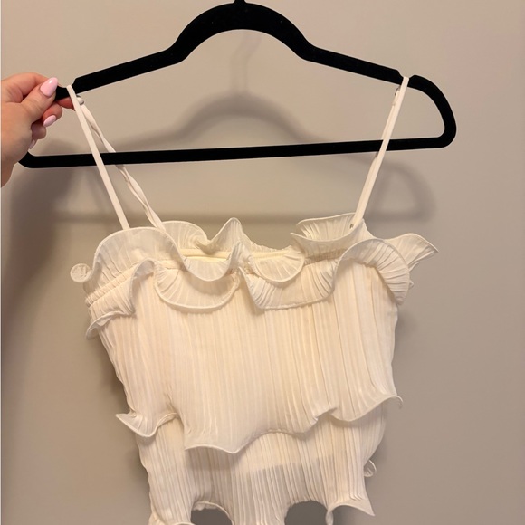 Lush Cream Ruffle Pleated Crop Cami - Picture 2 of 3
